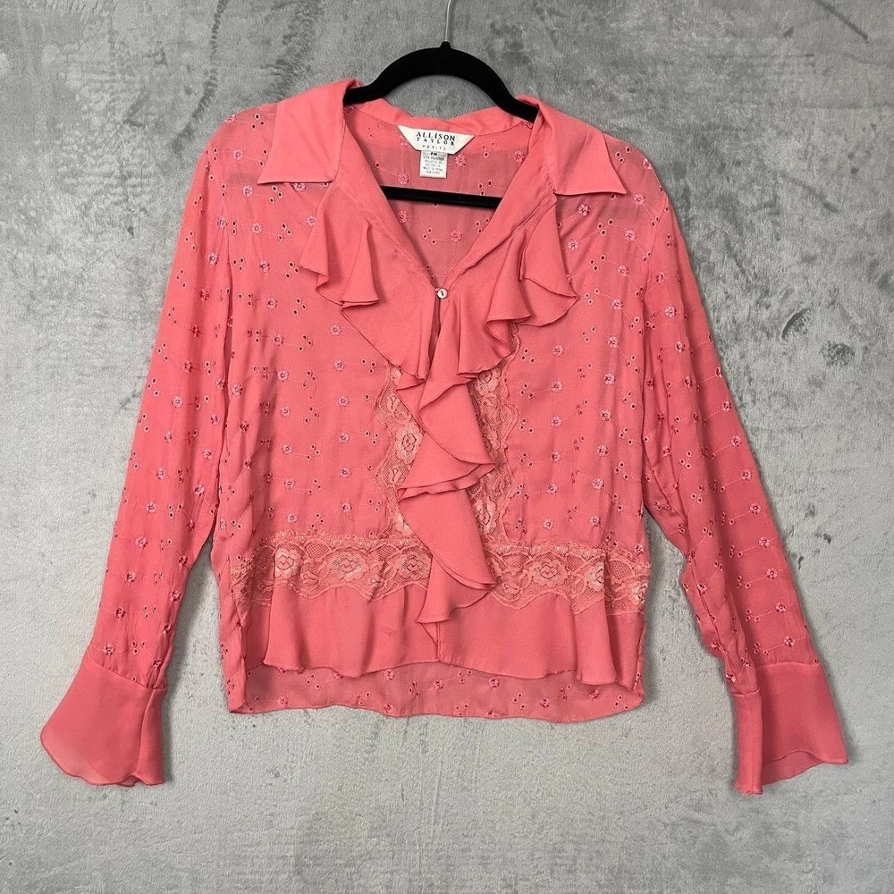 Coquette Sheer Chiffon Lace Ruffle Blouse Medium Romantic Fairy Prairiecore